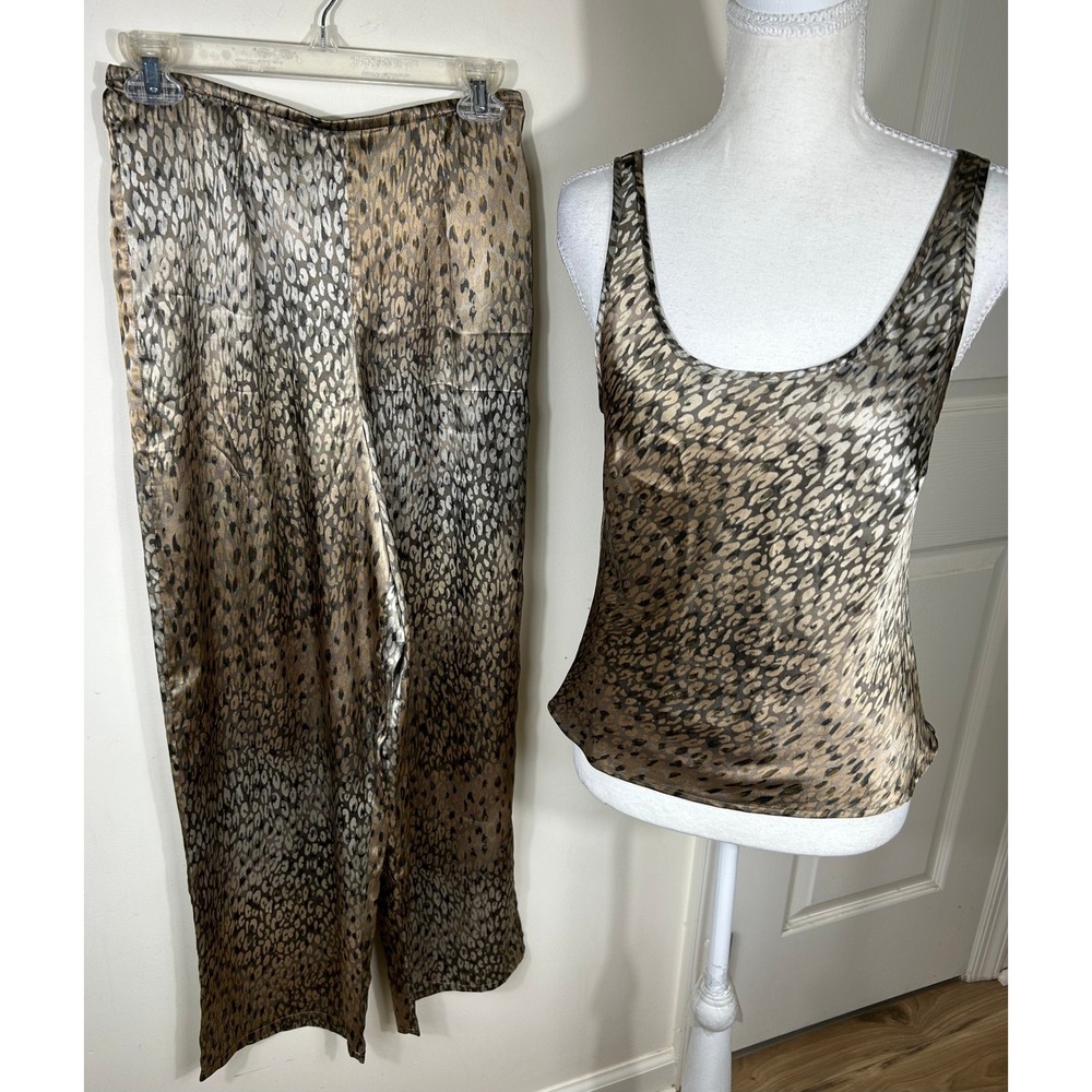 VTG Y2K 00s Victoria's Secret Pajama SET Womens S Leopard Print Satin Cami Pants